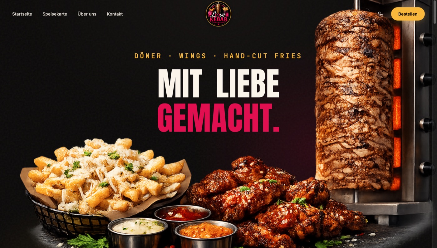 Screenshot der Startseite von Love Kebab