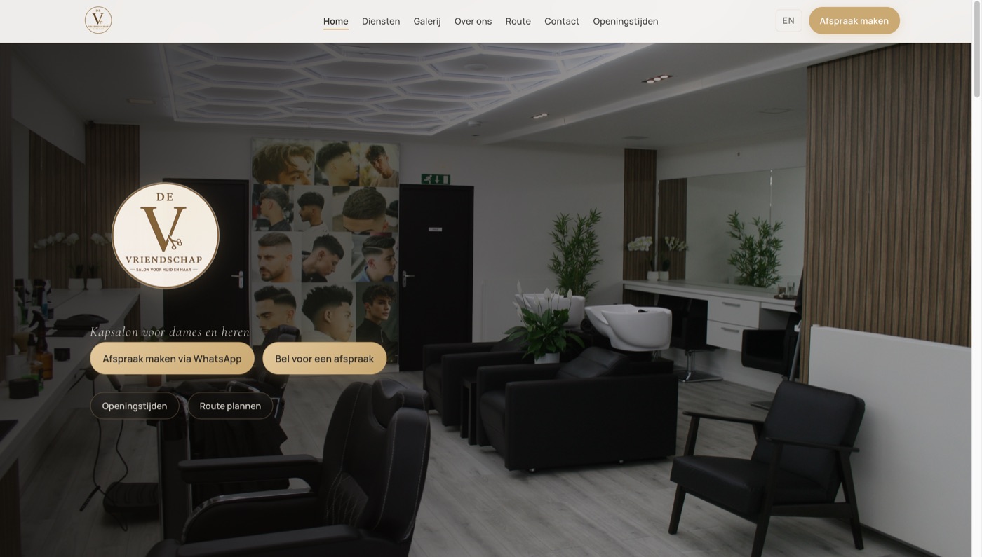 Screenshot der Website von de Vriendschap Kapsalon